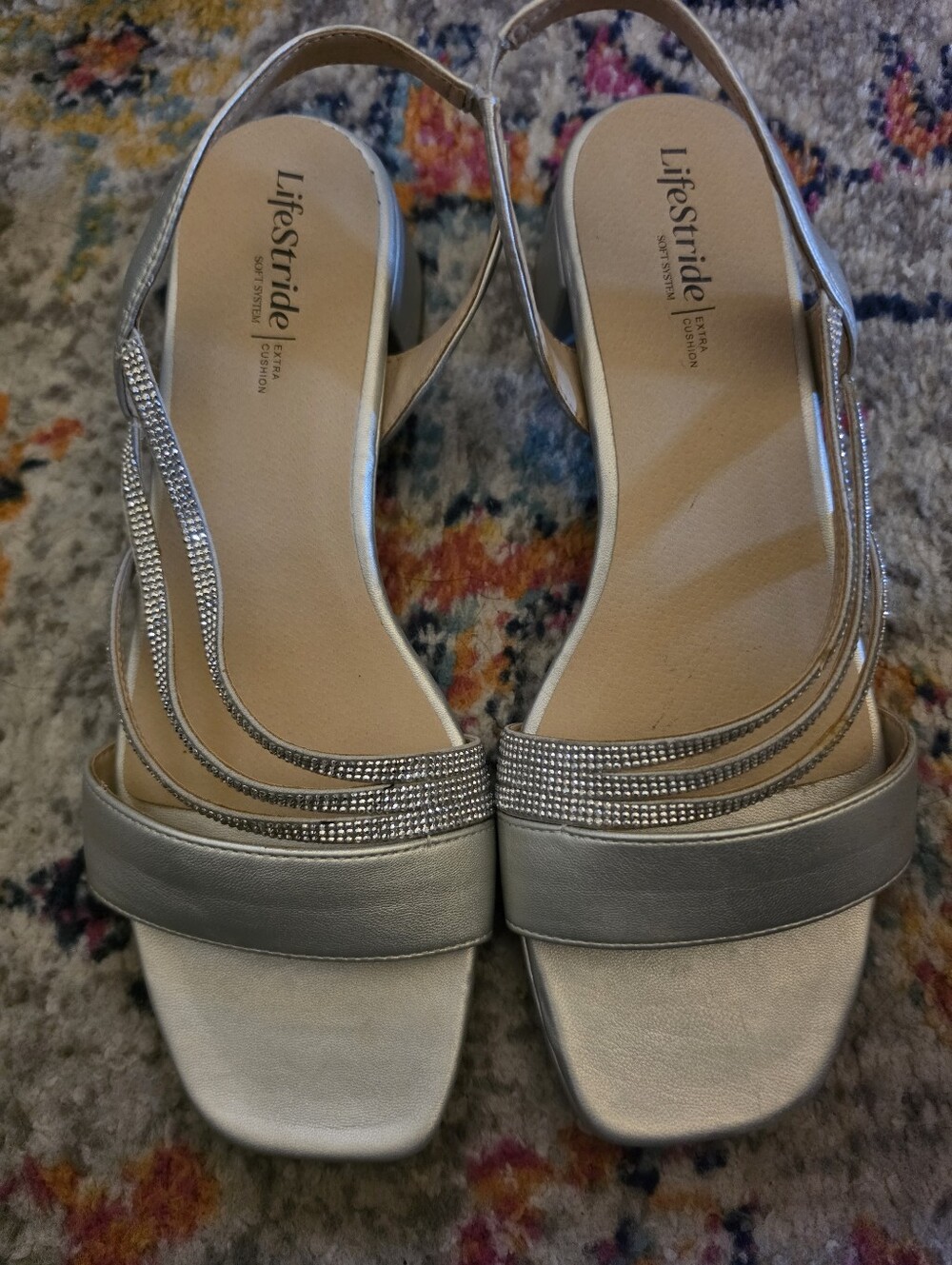 Life Stride Silver Rhinestone Slingback Heels